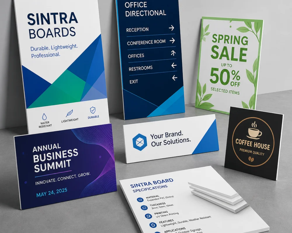 Custom Sintra board signs for indoor and outdoor displays