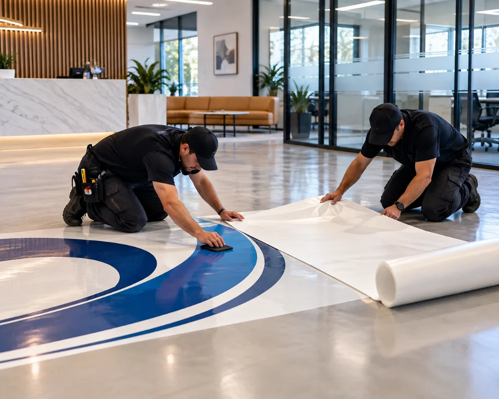 Professional decal installation services for storefront windows and business branding