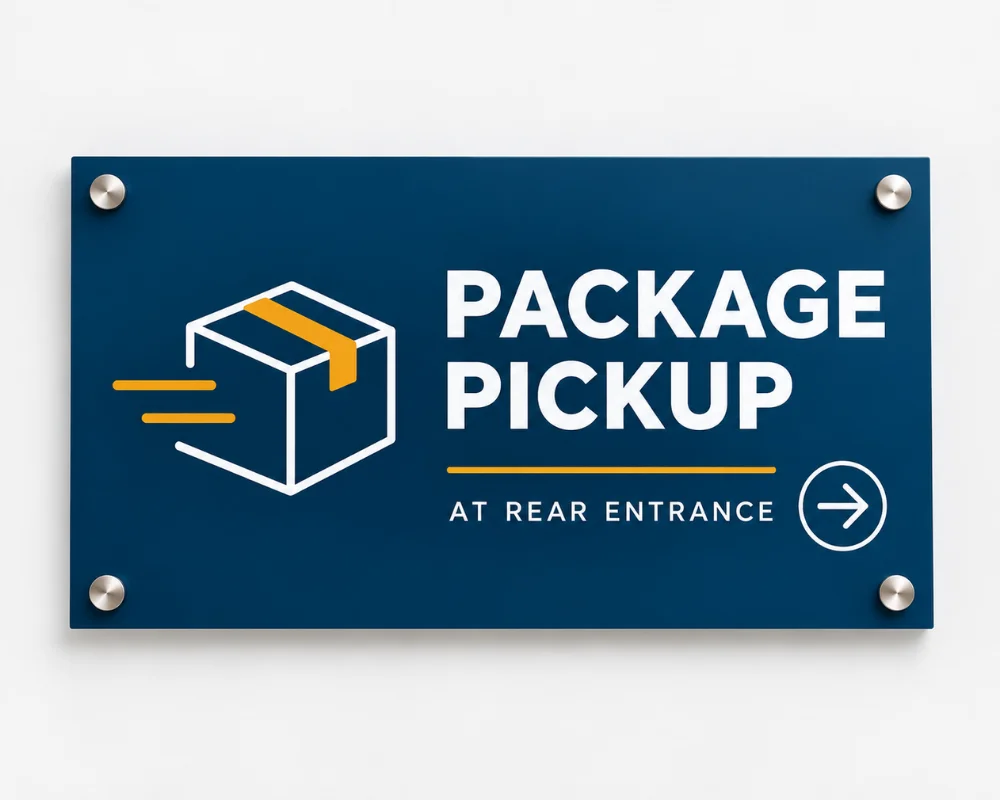 Bolt down installation sign with secure mounting hardware for walls