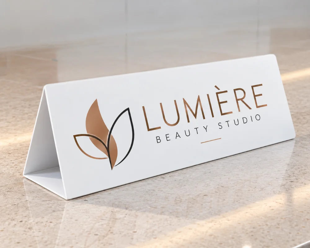 Self supporting signs for tabletop business and promotional displays