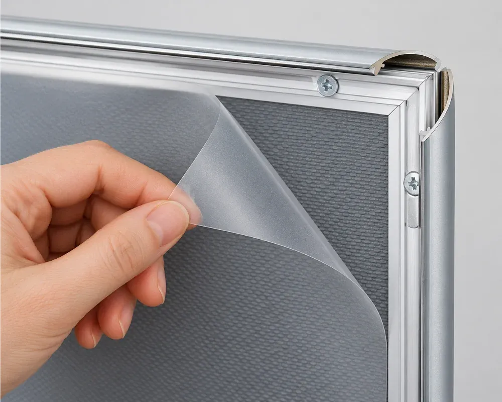 Front-loading poster frame with quick-change display cover