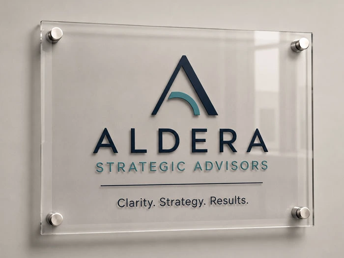 Modern standoff signs installed in office reception area