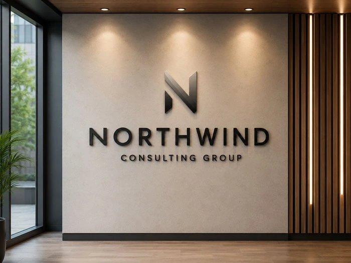 Acrylic standoff sign mounted on interior office wall