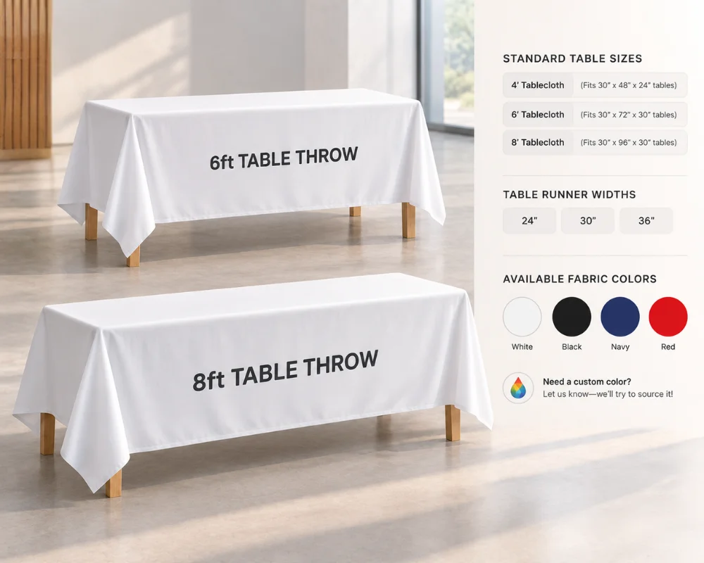Stretch table covers for custom event and promotional displays