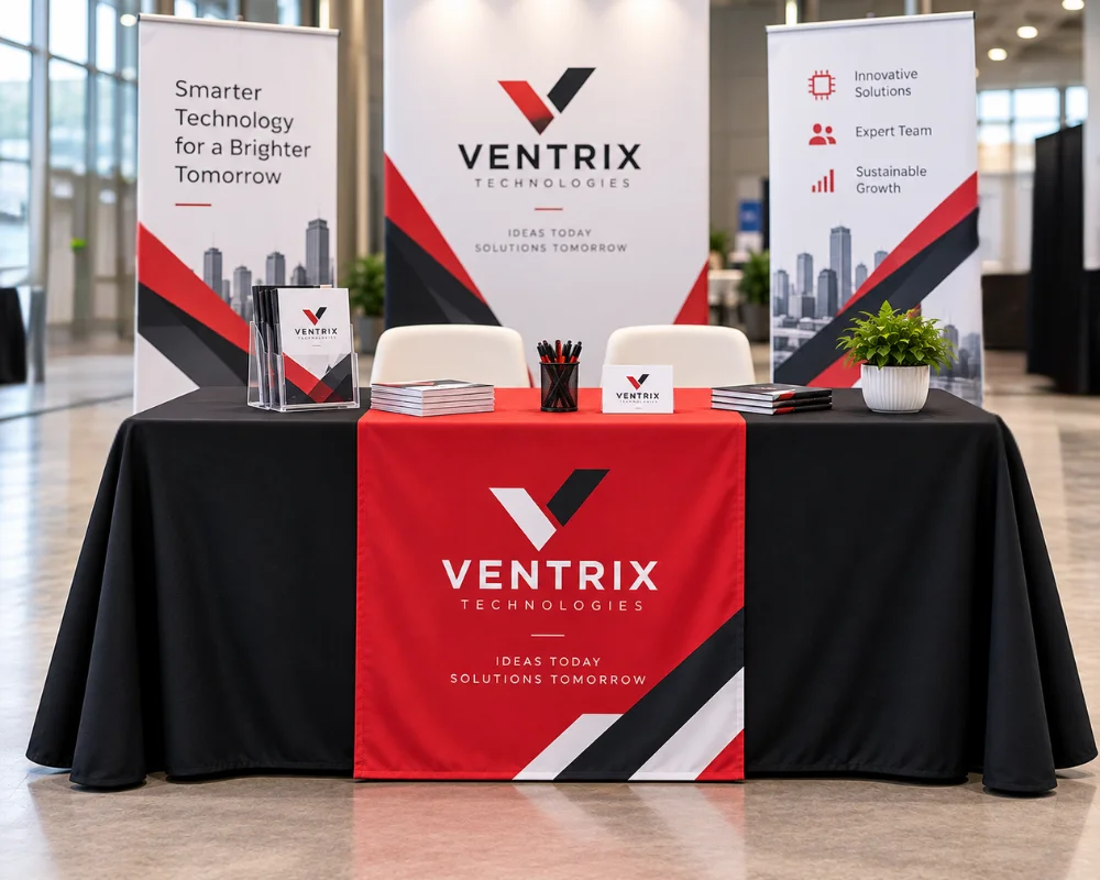 Printed tablecloths with custom branding for event displays