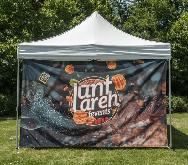 Portable tent signage on a promotional canopy tent