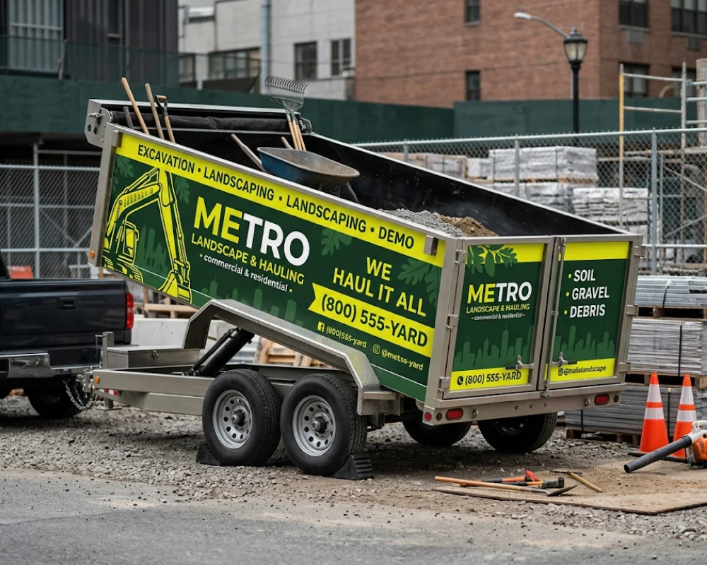 Trailer graphics for landscaping and hauling services