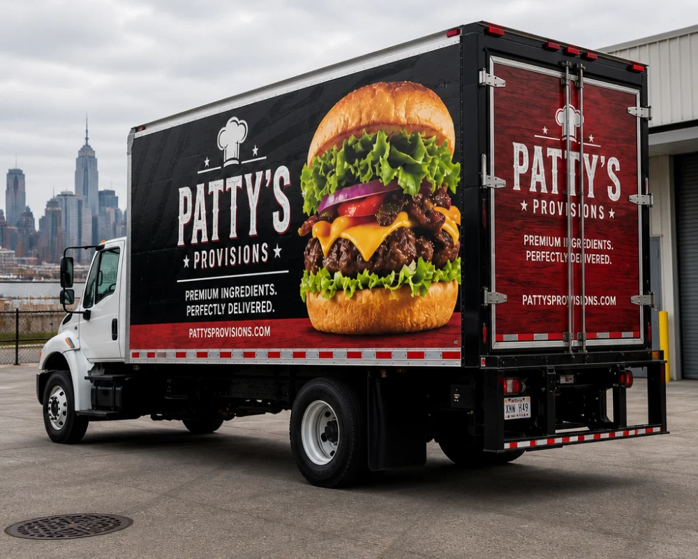 Custom truck wraps featuring branded food graphics