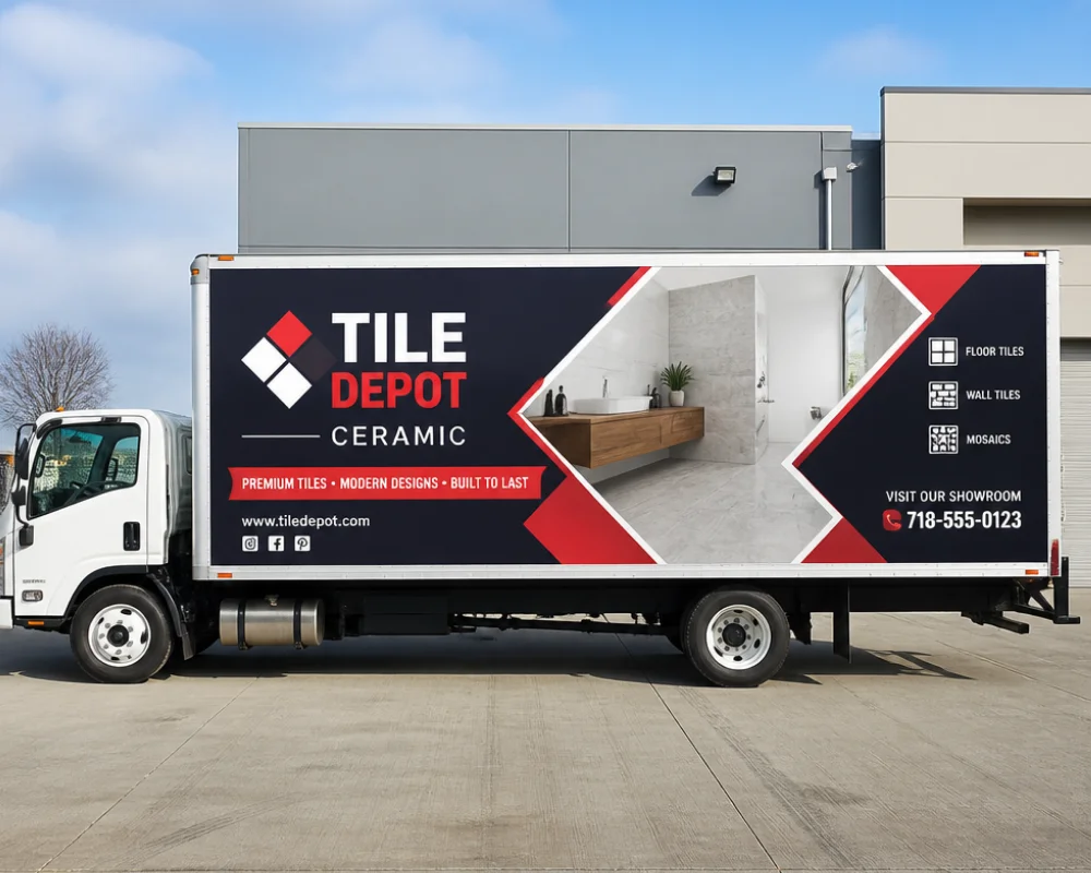 Custom truck wraps for tile showroom business branding