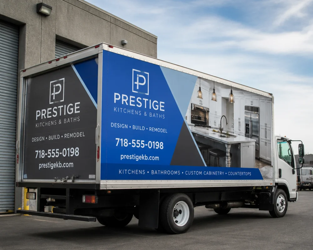 Custom vehicle graphics for kitchen remodeling trucks