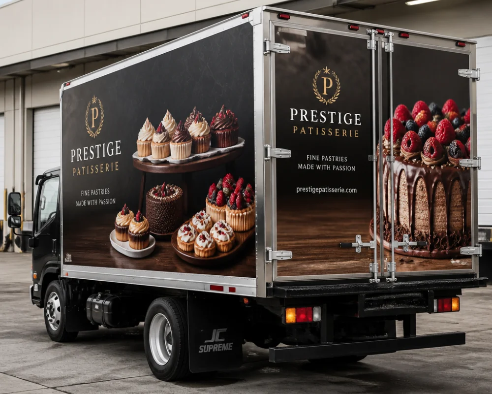 Vinyl truck wraps for branded beverage delivery