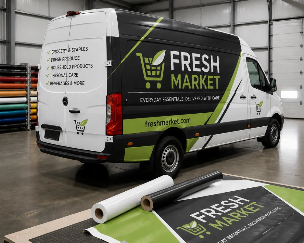 Partial van wraps with green and black cleaning service branding