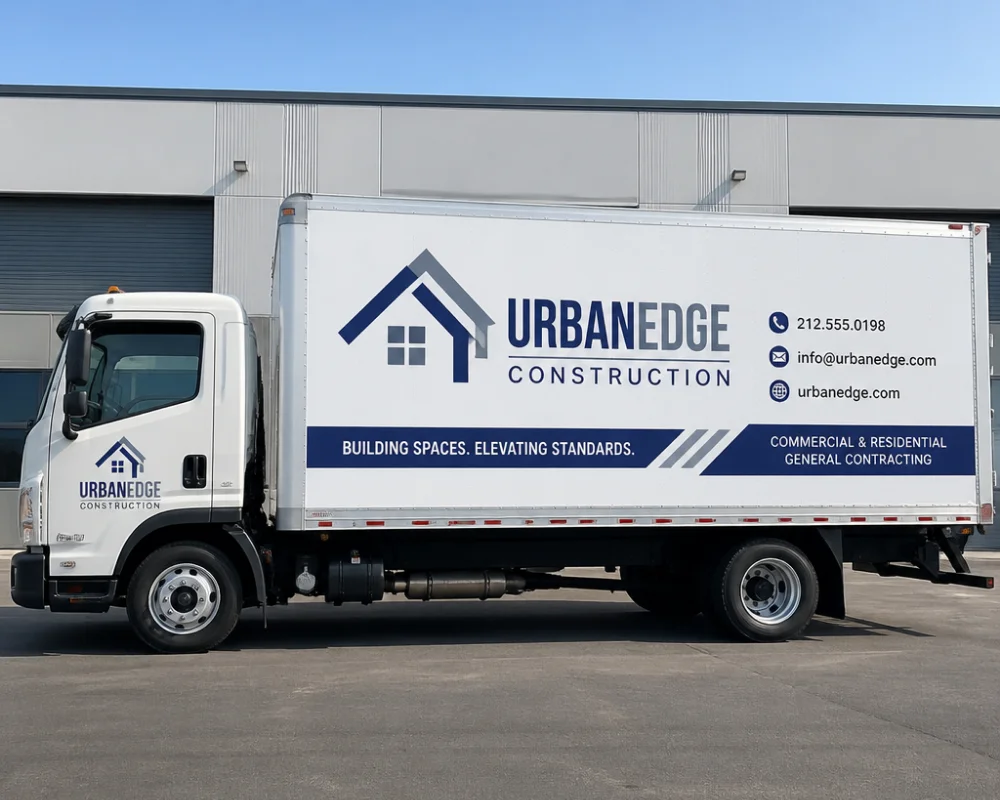 Truck door lettering with custom construction company branding
