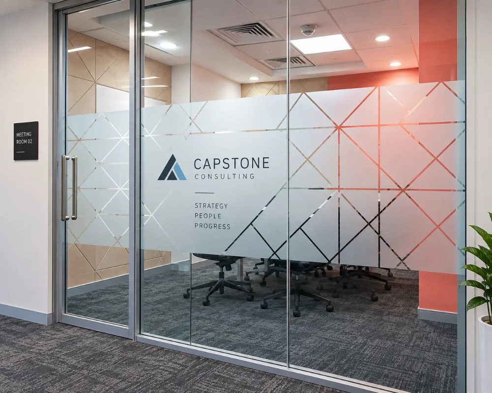 Frosted glass film for conference room privacy
