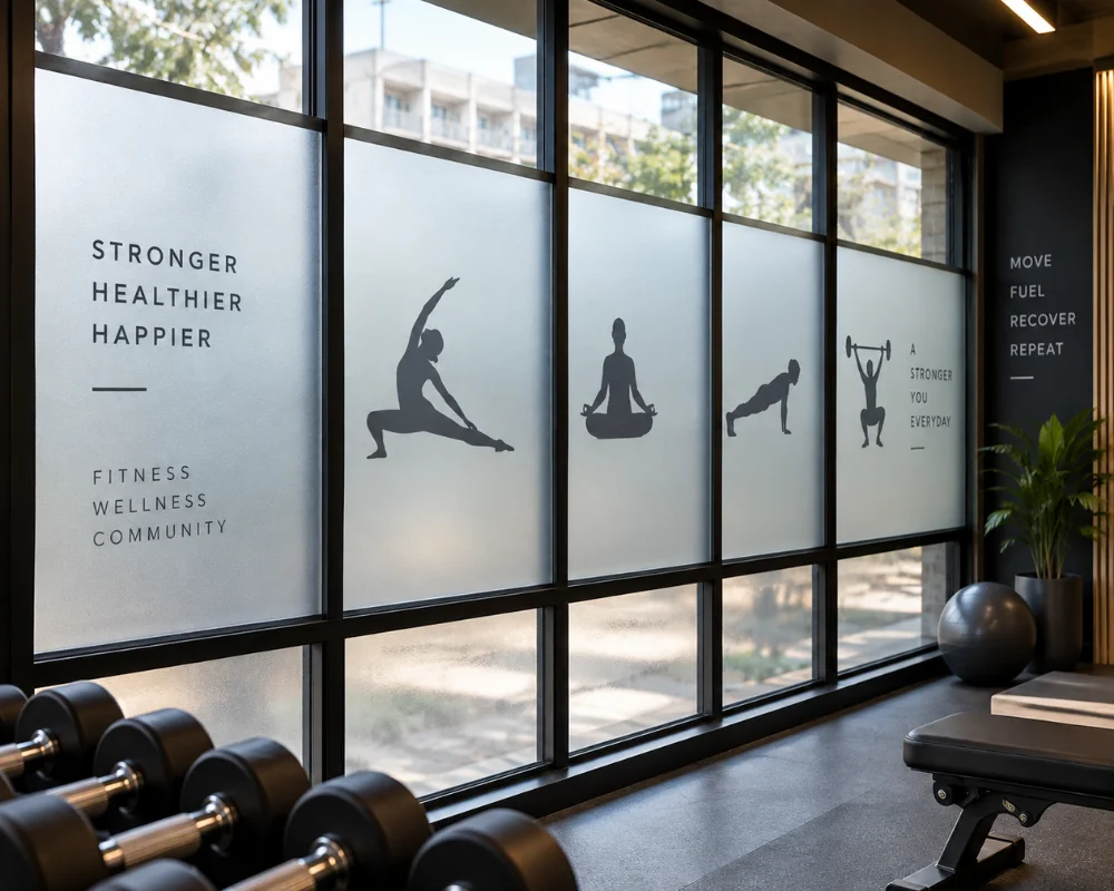 Privacy window film for fitness center glass windows