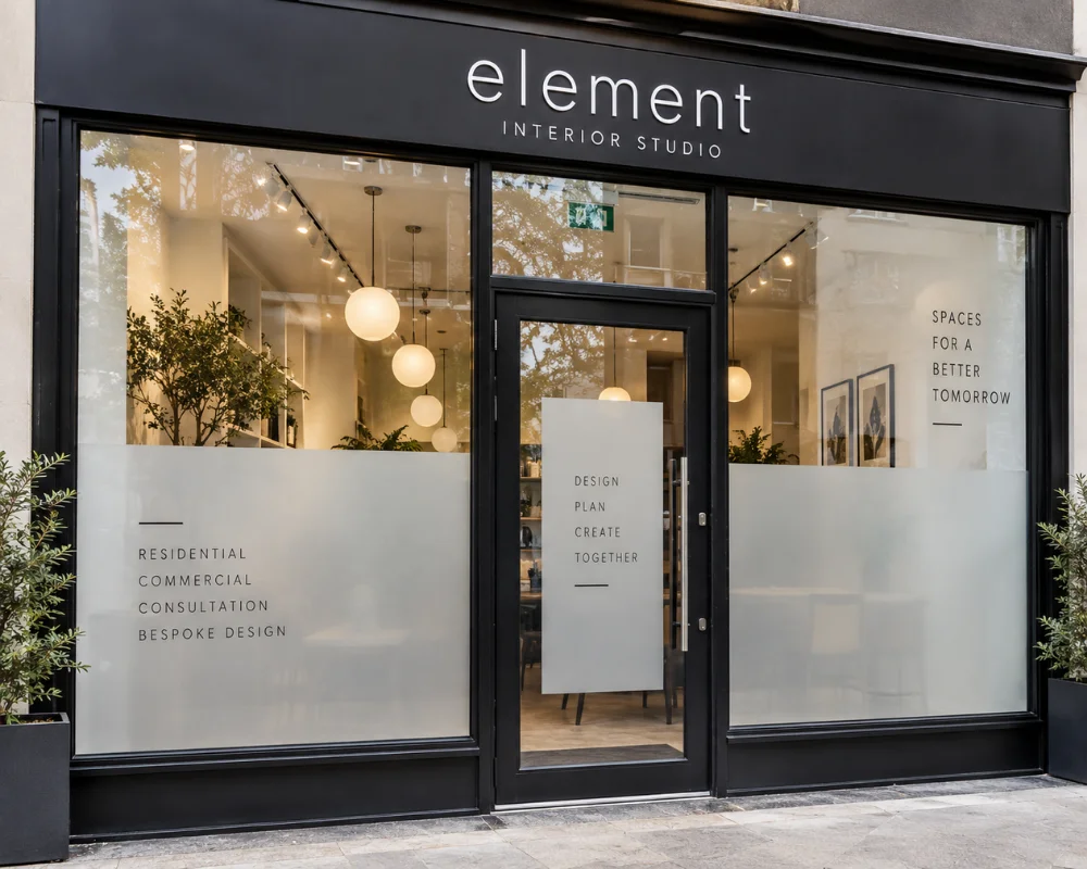 Window frosting services for interior studio storefront