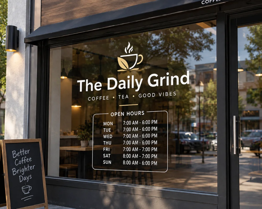 Window vinyl and glass signage for business