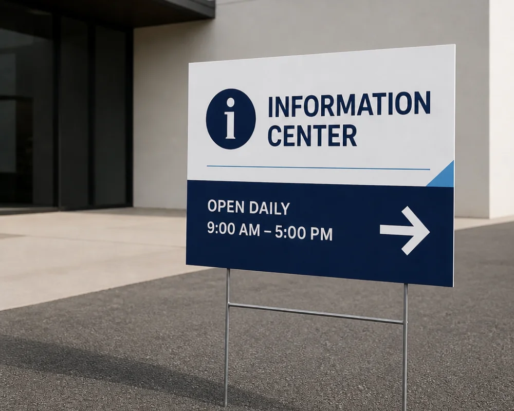 Coroplast signs used for outdoor information center and directional signage