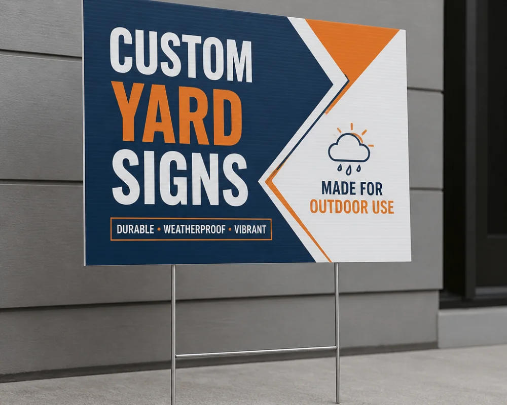 Corrugated plastic signs featuring custom yard signage for outdoor use