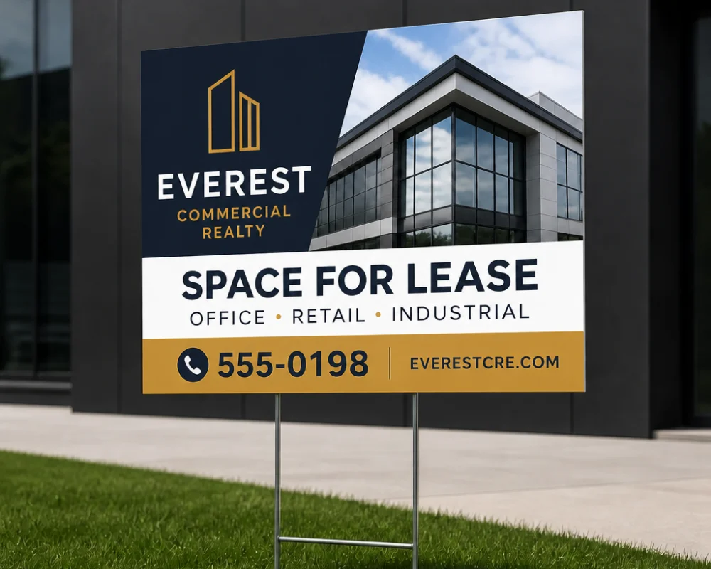 Outdoor yard signs for commercial real estate advertising